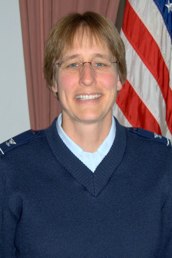Col. Grondin briefs attendees of the January luncheon on the status of various Air Force contracts.
